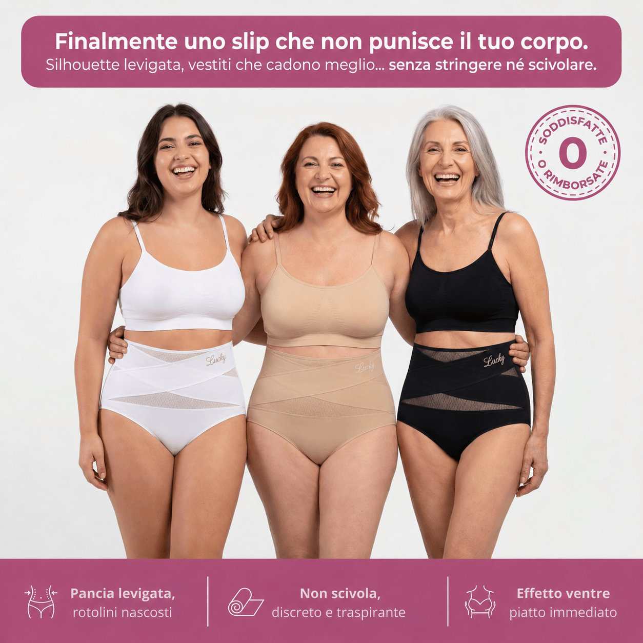 High-waisted shaping briefs in white, beige and black